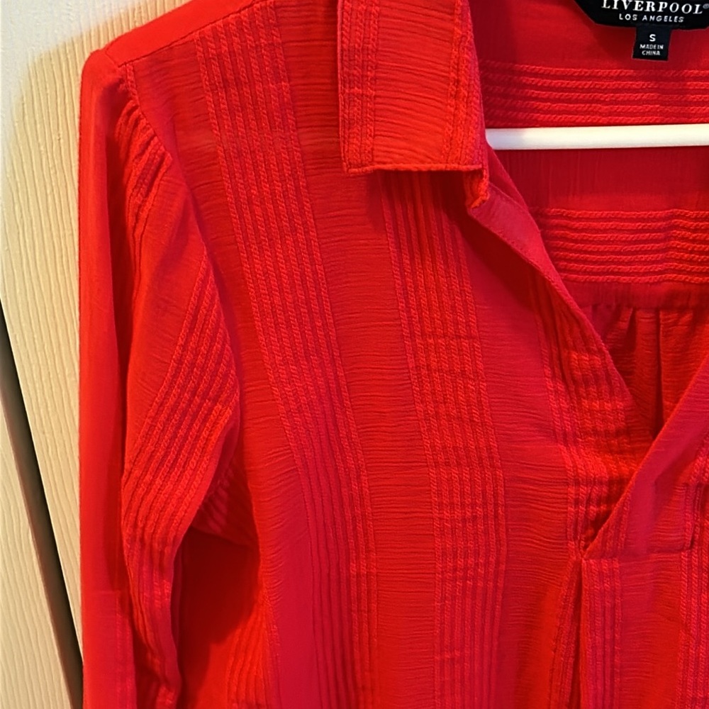 NWT Liverpool Los Angeles Women’s Red Long-Sleeve Collared Blouse S - Picture 7 of 10